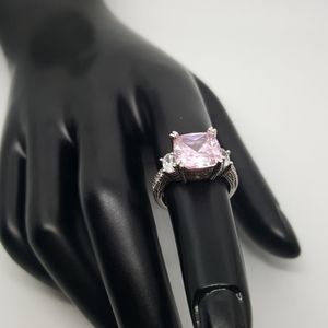 Silver Filigree Pink Cocktail Ring